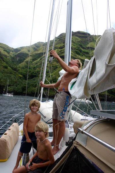 The boys help dad with more maintanence.